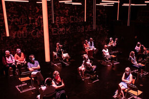 audience on stage participating in blindness production