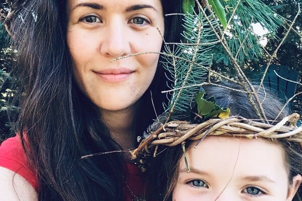 Mother and daughter with wreath crowns