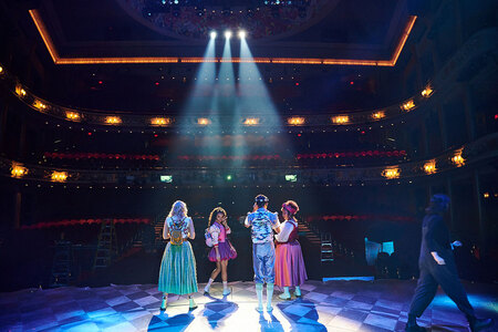 Betsy Wolfe, Lorna Courtney, Justin David Sullivan and Melanie La Barrie behind-the-scenes of & Juliet